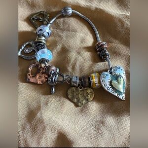 Bracelet Mixed Metal Charm Bracelet Sliding Beads Glass Hearts Beautiful!